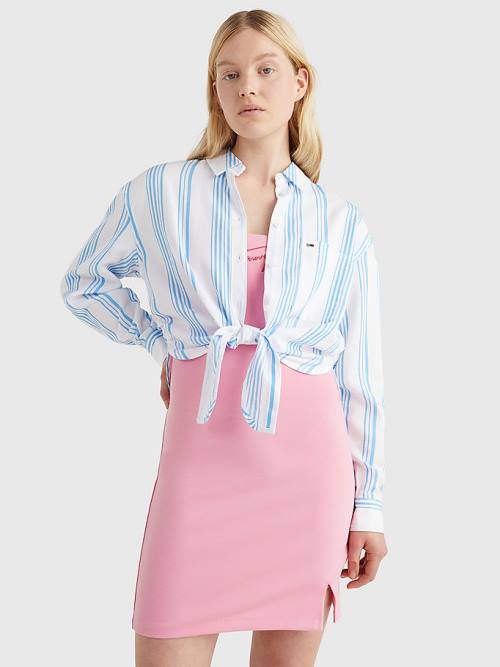 Blue Tommy Hilfiger Tie-Front Stripe Women\'s Shirts | TH059TAC