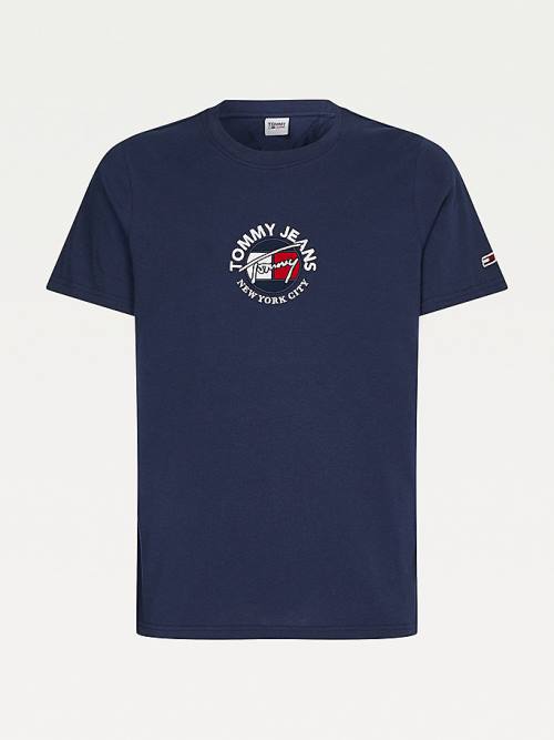 Blue Tommy Hilfiger Timeless Signature Logo Men's T Shirts | TH739HGM