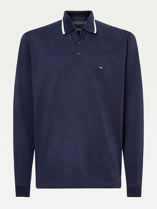 Blue Tommy Hilfiger Tipped Long Sleeve Regular Fit Men's Polo Shirts | TH874SAV