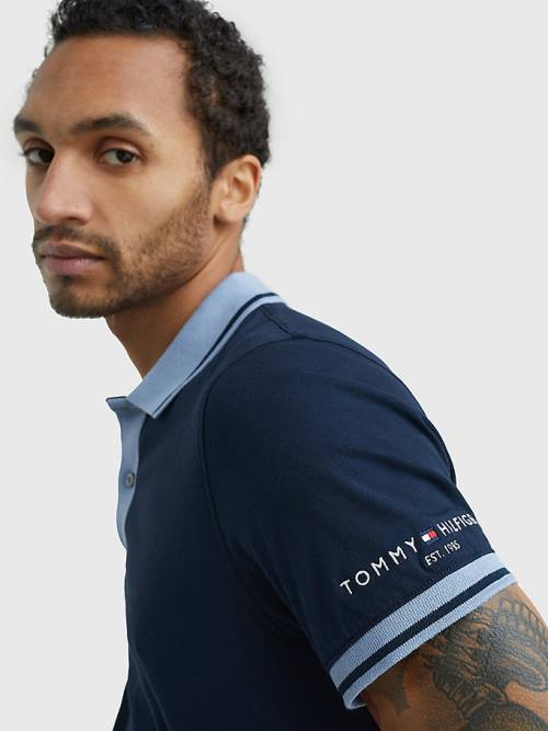 Blue Tommy Hilfiger Tipped Slim Fit Jersey Men's Polo Shirts | TH403AYX