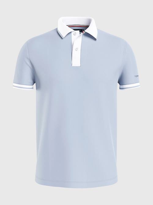 Blue Tommy Hilfiger Tipped Slim Fit Jersey Men's Polo Shirts | TH452ZGK