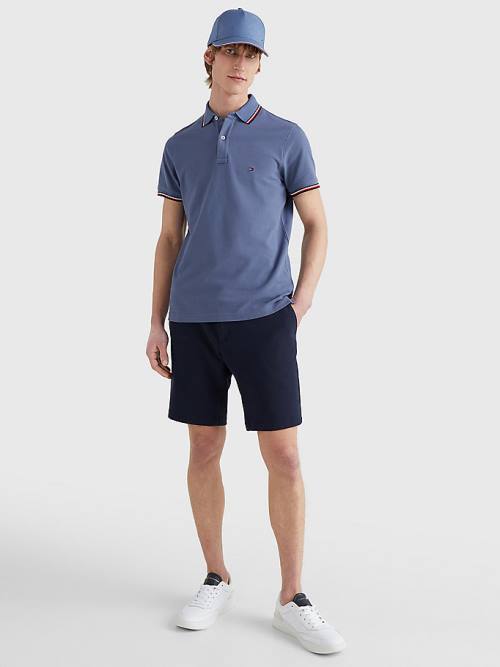 Blue Tommy Hilfiger Tipped Slim Fit Men's Polo Shirts | TH689OIZ