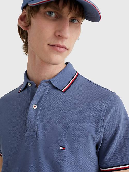 Blue Tommy Hilfiger Tipped Slim Fit Men's Polo Shirts | TH689OIZ