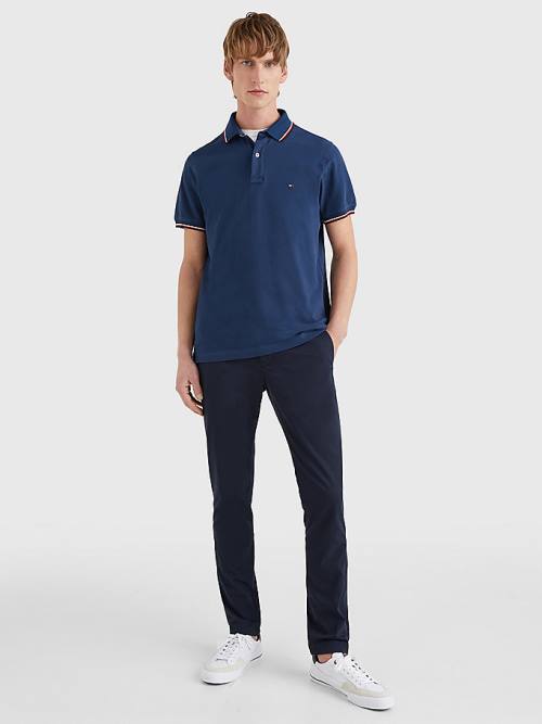 Blue Tommy Hilfiger Tipped Slim Fit Men's Polo Shirts | TH857ZUO