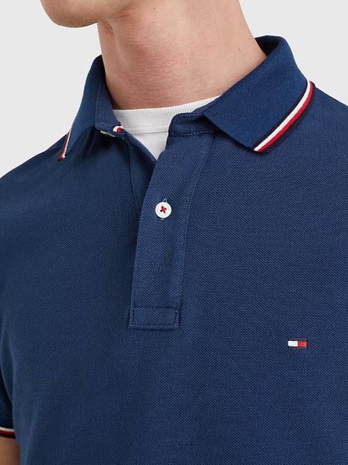 Blue Tommy Hilfiger Tipped Slim Fit Men's Polo Shirts | TH857ZUO