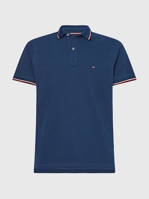 Blue Tommy Hilfiger Tipped Slim Fit Men's Polo Shirts | TH857ZUO