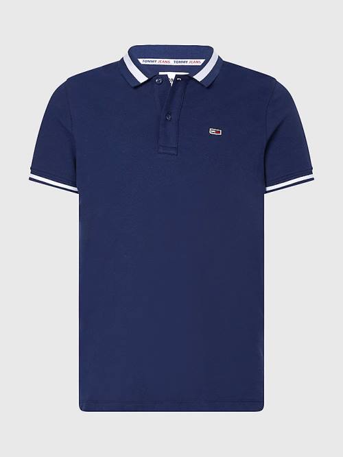 Blue Tommy Hilfiger Tipped Stretch Slim Fit Men's Polo Shirts | TH358AXO