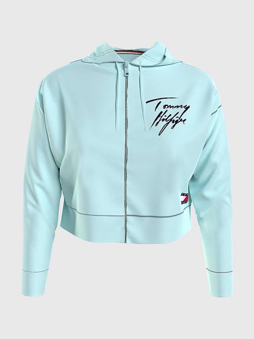 Blue Tommy Hilfiger Tommy 85 Signature Logo Cropped Women\'s Hoodie | TH174DHN