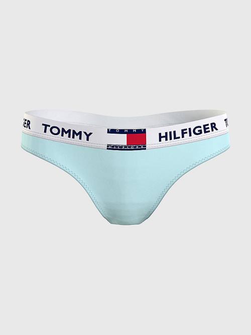 Blue Tommy Hilfiger Tommy 85 Stretch Cotton Logo Thong Women\'s Underwear | TH218WBR