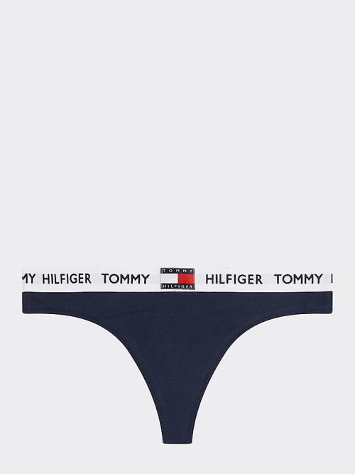 Blue Tommy Hilfiger Tommy 85 Stretch Cotton Logo Thong Women's Underwear | TH459MTG