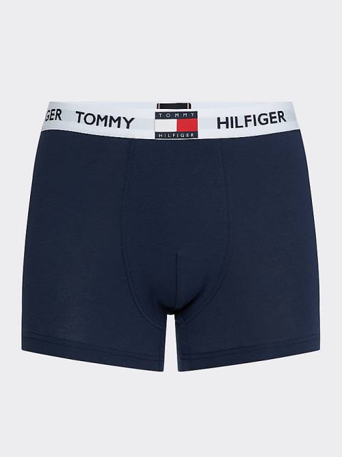 Blue Tommy Hilfiger Tommy 85 Stretch Cotton Logo Trunks Men's Underwear | TH641STP