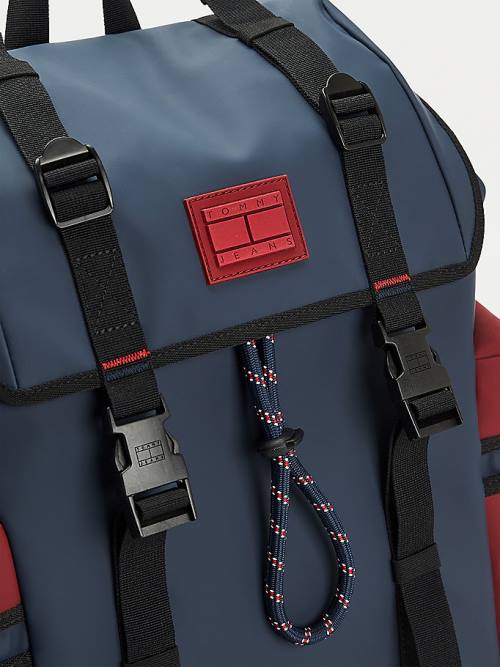 Blue Tommy Hilfiger Tommy Badge Double Clip Backpack Men's Bags | TH396XEI