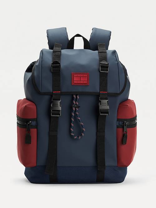 Blue Tommy Hilfiger Tommy Badge Double Clip Backpack Men\'s Bags | TH396XEI