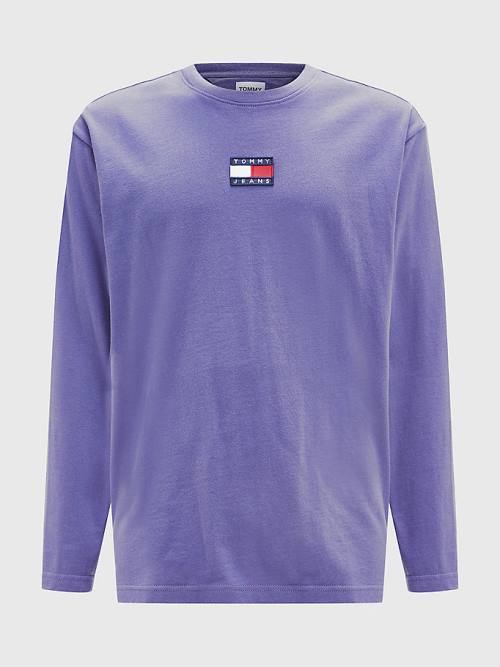 Blue Tommy Hilfiger Tommy Badge Long Sleeve Men's T Shirts | TH175MVA