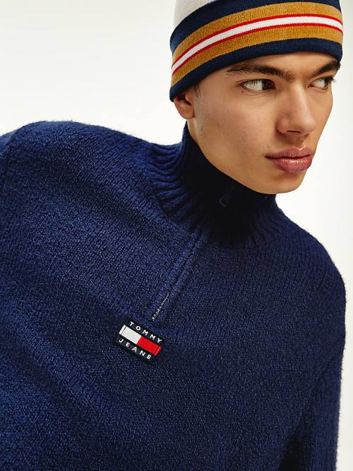 Blue Tommy Hilfiger Tommy Badge Mock Turtleneck Jumper Men's Sweaters | TH508BRS