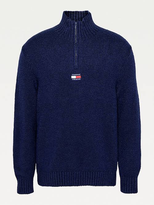 Blue Tommy Hilfiger Tommy Badge Mock Turtleneck Jumper Men's Sweaters | TH508BRS