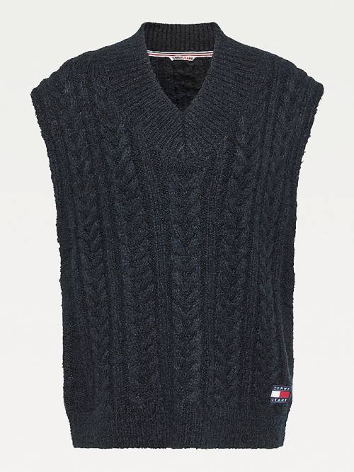 Blue Tommy Hilfiger Tommy Badge Oversized Knitted Vest Women's Sweaters | TH749TFV