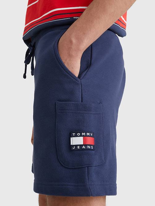 Blue Tommy Hilfiger Tommy Badge Relaxed Cargo Men's Shorts | TH714GQB