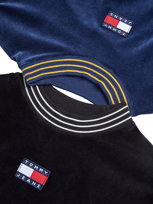 Blue Tommy Hilfiger Tommy Badge Velour Relaxed Fit Men's T Shirts | TH716LIU