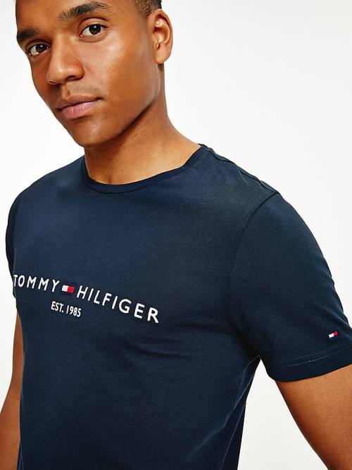 Blue Tommy Hilfiger Tommy Hilfiger Logo Men's T Shirts | TH684IKD