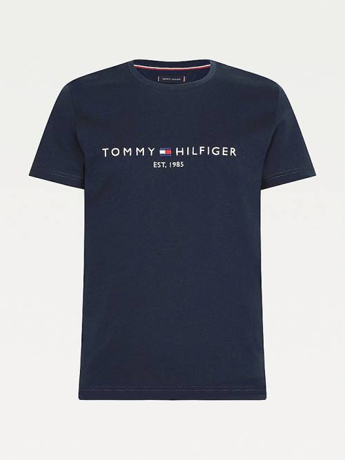 Blue Tommy Hilfiger Tommy Hilfiger Logo Men's T Shirts | TH684IKD