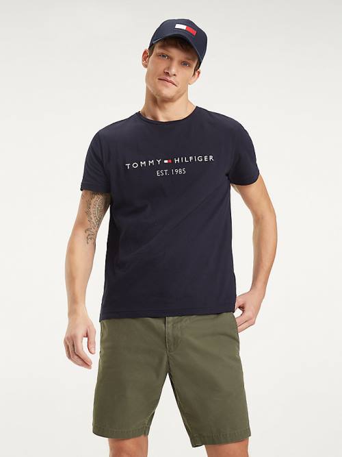 Blue Tommy Hilfiger Tommy Hilfiger Logo Men's T Shirts | TH684IKD