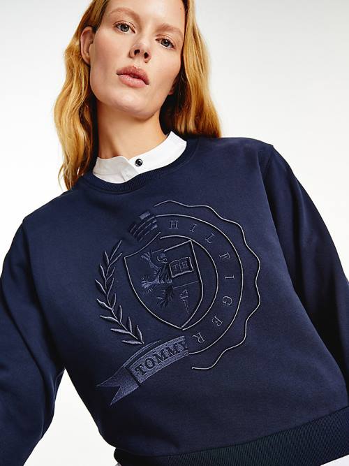 Blue Tommy Hilfiger Tommy Icons Logo Embroidery Women's Sweatshirts | TH083SUN