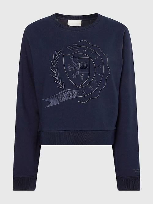 Blue Tommy Hilfiger Tommy Icons Logo Embroidery Women's Sweatshirts | TH083SUN