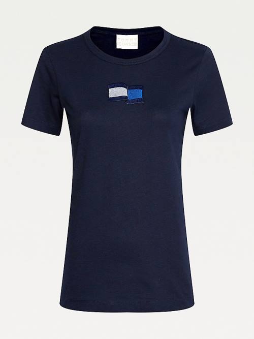 Blue Tommy Hilfiger Tommy Icons Slim Fit Women's T Shirts | TH153MSU