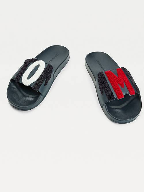 Blue Tommy Hilfiger Tommy Lettering Pool Slides Women's Sandals | TH870NHO