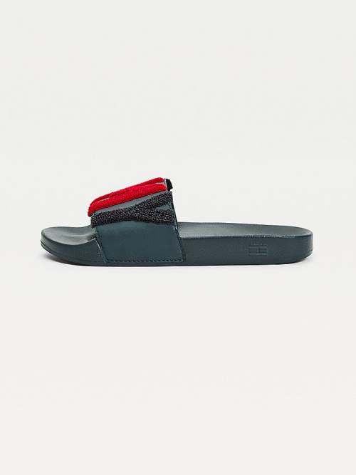 Blue Tommy Hilfiger Tommy Lettering Pool Slides Women's Sandals | TH870NHO