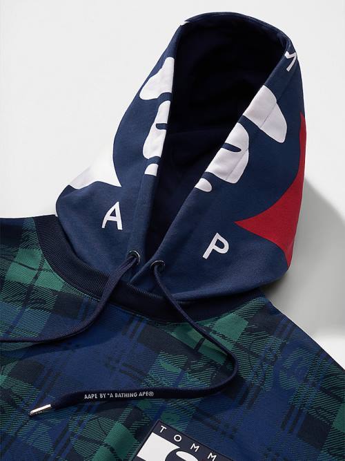 Blue Tommy Hilfiger Tommy X AAPE Plaid Men's Hoodie | TH541NFQ