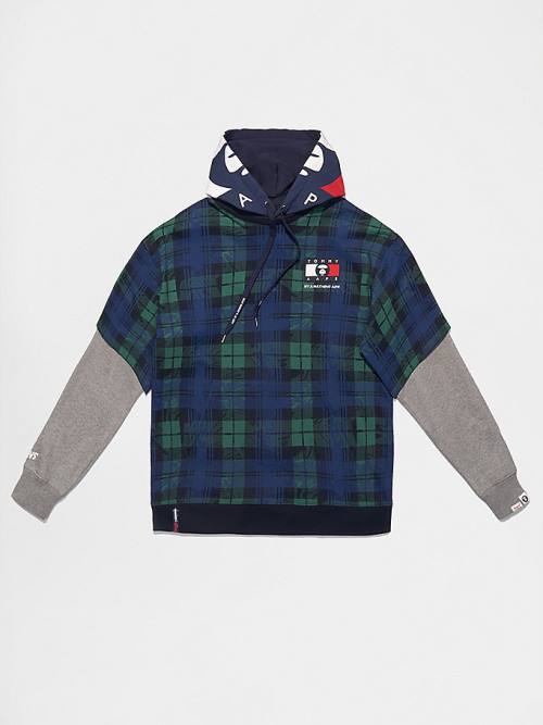 Blue Tommy Hilfiger Tommy X AAPE Plaid Men\'s Hoodie | TH541NFQ