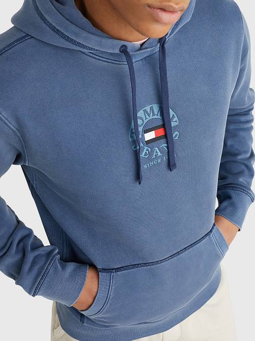 Blue Tommy Hilfiger Tonal Circle Logo Fleece Men's Hoodie | TH519WOY