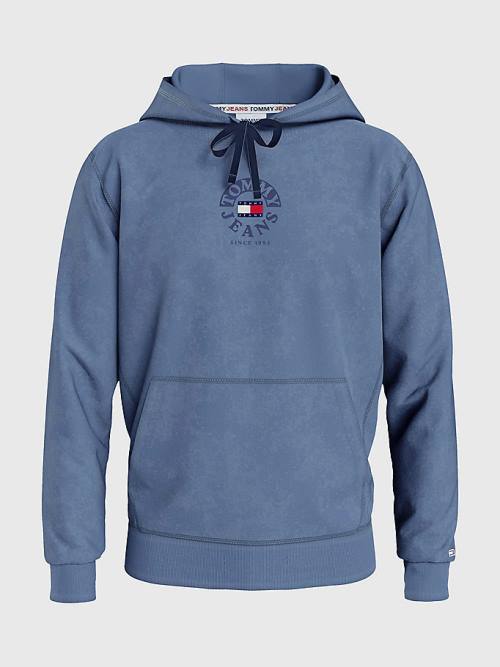 Blue Tommy Hilfiger Tonal Circle Logo Fleece Men's Hoodie | TH519WOY