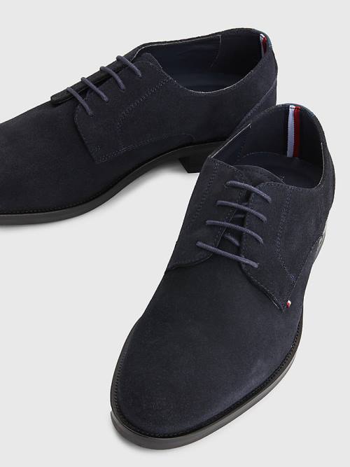 Blue Tommy Hilfiger Tonal Flag Suede Derby Men's Formal Shoes | TH196EGO