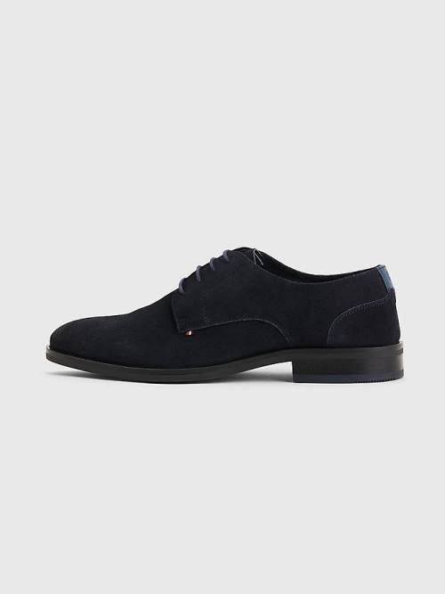 Blue Tommy Hilfiger Tonal Flag Suede Derby Men's Formal Shoes | TH196EGO