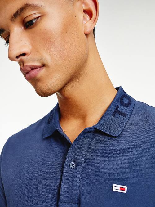 Blue Tommy Hilfiger Tonal Long Sleeve Slim Fit Men's Polo Shirts | TH569IQF