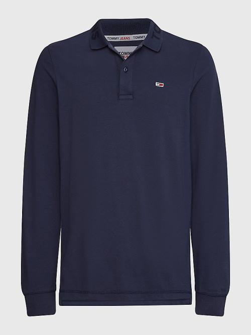 Blue Tommy Hilfiger Tonal Long Sleeve Slim Fit Men's Polo Shirts | TH569IQF