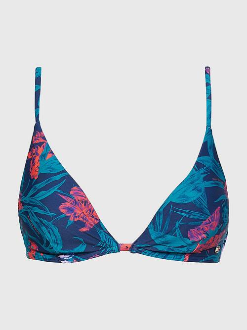 Blue Tommy Hilfiger Tropical Print Triangle Bikini Top Women's Swimwear | TH036JCA