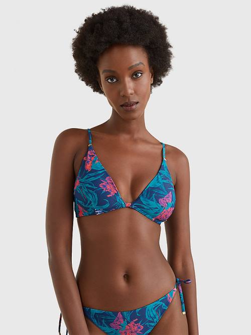 Blue Tommy Hilfiger Tropical Print Triangle Bikini Top Women\'s Swimwear | TH036JCA