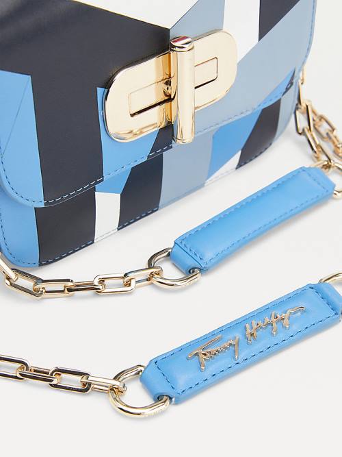 Blue Tommy Hilfiger Turn Lock Small Leather Crossover Women's Bags | TH357OTU