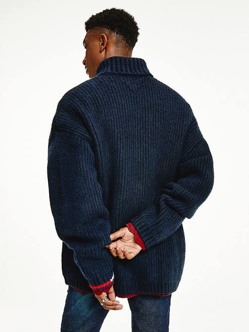 Blue Tommy Hilfiger Two-Tone Rib-Knit Jumper Men's Sweaters | TH645OWJ