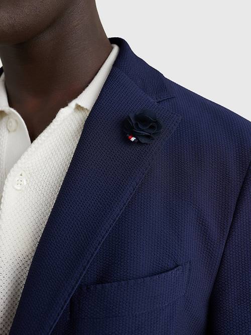 Blue Tommy Hilfiger Uncontruscted Recycled Polyester Seersucker Men's Blazers | TH857OSL