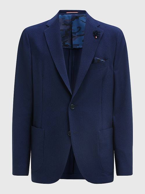 Blue Tommy Hilfiger Uncontruscted Recycled Polyester Seersucker Men's Blazers | TH857OSL