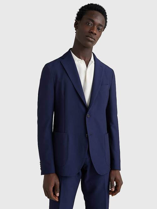 Blue Tommy Hilfiger Uncontruscted Recycled Polyester Seersucker Men\'s Blazers | TH857OSL