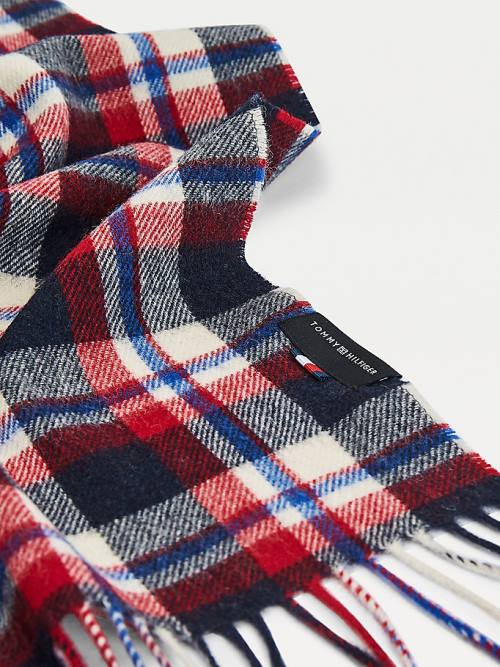 Blue Tommy Hilfiger Uptown Tartan Check Pure Wool Men's Scarves | TH261KNX