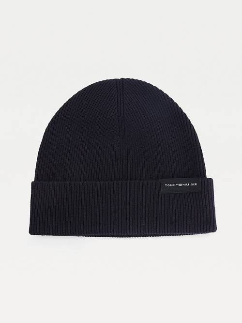 Blue Tommy Hilfiger Uptown Wool Cotton Beanie Men's Hats | TH039BJG