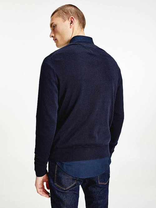 Blue Tommy Hilfiger V-Neck Cotton Blend Sweatshirt Men's Sweaters | TH139RVU