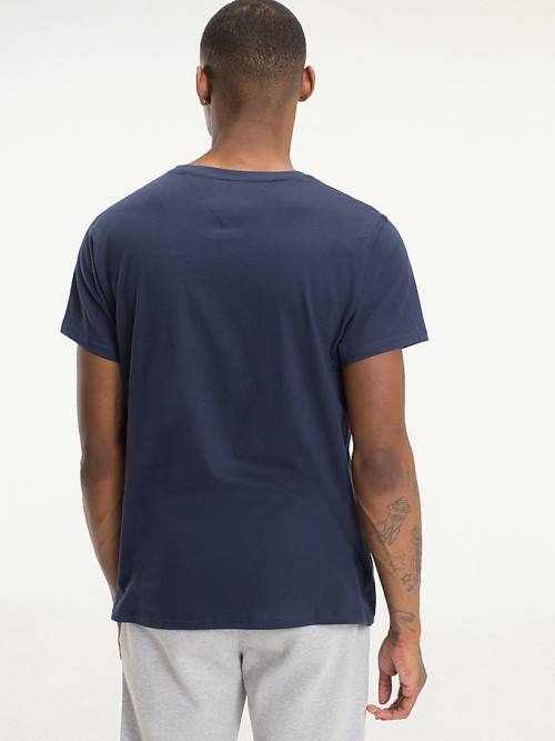 Blue Tommy Hilfiger V-Neck Men's T Shirts | TH489AJU